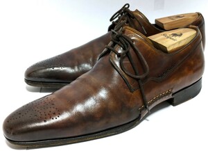 ［良品] MAGNANNI 39 24.5cm　ビジネスシューズ　外羽根　ブラウン　高級靴　本革　レザー　フォーマル　紳士靴　ドレス　送料無料