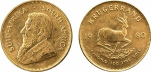 南アフリカ　クルーガーランド金貨　1980年　未使用品（くもり有り）　クルーガー大統領