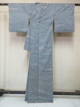 1円 良品 正絹 着物 紬 真綿 灰色 霞 幾何学 抽象 高級 袷 身丈150cm 裄64cm◆逸品◆【夢職】★★★★_画像3