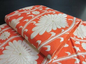 1円 良品 正絹 袋帯 アンティーク 花菱 花立涌 菊 かわいい お洒落 六通柄 高級 長さ348cm【夢職】★★★