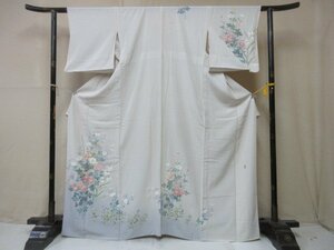 1円 良品 正絹 着物 訪問着 縮緬 卒業 入学 作家物 友禅 菊 草花 高級 単衣 身丈155cm 裄67cm◆逸品◆【夢職】★★★★