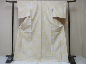 1円 良品 正絹 着物 紬 真綿 黄土色 色紙 花菱 高級 単衣 身丈157cm 裄66cm◆逸品◆【夢職】★★★★