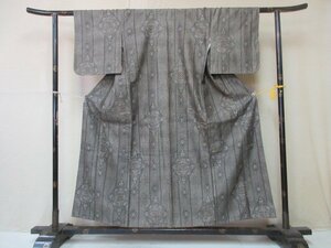 1円 良品 正絹 着物 紬 アンティーク 花菱 草花 幾何学 抽象 高級 袷 身丈147cm 裄61cm◆逸品◆【夢職】★★★★