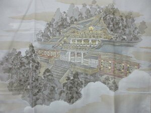 1円 良品 化繊 長襦袢 男性用 浮世絵 平等院鳳凰堂 京都 高級 渋カッコいい 袖無双 身丈137cm 裄66cm【夢職】★★★