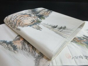 1円 良品 正絹 袋帯 引箔 作家物 小村大雪 手描き 風景 楼閣山水 高級 長さ432cm◆逸品◆【夢職】★★★★