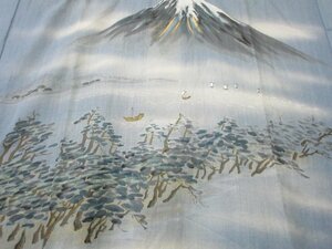 1円 良品 化繊 長襦袢 男性用 浮世絵 富士山 風景 高級 渋カッコいい 袖無双 身丈132cm 裄66cm【夢職】★★★