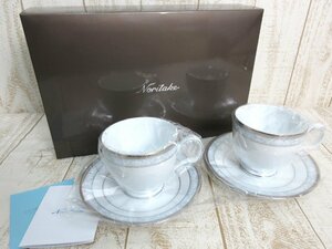 未使用☆ノリタケ/Noritake：レクサス ノベルティー ハンプシャープラチナ ティー・コーヒー碗皿ペアセット LEXUS カップ&ソーサー