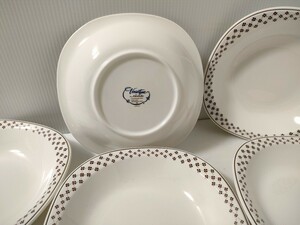 レトロ 洋食器 Noritake ノリタケ Versatone バーサトーン ブラウン 四つ葉 クローバー スクエア 深皿 21cm スープ カレー パスタ 皿 5枚 