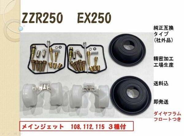 ZZR250【送料込、即納】 キャブレター オーバーホールキット リペアキット 燃調キット　フロート、ダイヤフラム付き　EX250