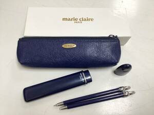 1804■marie claire PARIS シャーペン＆ボールペンセット 紺 ケース付き マリ・クレール