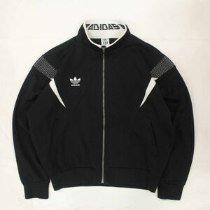 80-90s adidas アディダス ジャージ トラックジャケット O (XL) デサント トレフォイルロゴ ブラック ホワイト ヴィンテージ 