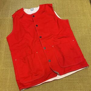 【試着のみ】 TENDER Co. Weaver's Stock Type Ws621 Collarless Vest - 3, Scarlet Wool Baize テンダー ベスト