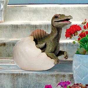 孵化したスピノサウルスの赤ちゃん　インテリア置物屋外対応オブジ肉食恐竜の卵庭像ベビーダイナソー彫刻白亜紀アウトドア庭ガーデン雑貨