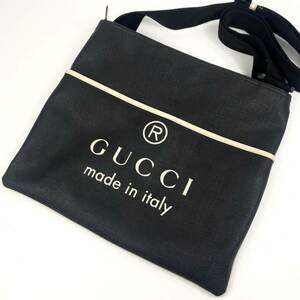 【極美品】 GUCCI グッチ ショルダーバッグ メッセンジャーバッグ ボディバッグ デカロゴ PVC レザー 黒 ブラック 162904