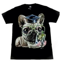 送料無料/新品 半袖Tシャツ パグ イヌ 子犬 大学 科学 犬 スマイル 蛍光ペイント 両面プリント黒 メンズM レディースL 男女兼用■TB20-061_画像1