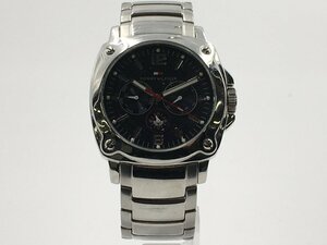 ♪▲【TOMMY HILFIGER トミー ヒルフィガー】ブラック文字盤 クオーツ式時計 デイデイト 腕時計 T10174 0112 15