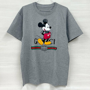 1円～！【HA914】中古・訳あり　GUCCI グッチ　ディズニーコラボ　ミッキーマウス ロゴ Tee　半袖 Tシャツ　グレー　サイズ不明