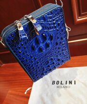 逸品*16万◆イタリア・ミラノ発*BOLINI/ボリニ・最上級牛革・クロコダイル*ショルダーバッグ/リュックサック・紺_画像5