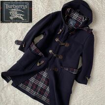 20万超 美品 カシミヤ バーバリー ダッフル コート 激レア 貴重なＳ ネイビー ノバチェック BURBERRY アウター ブルゾン ジャケット コート_画像1