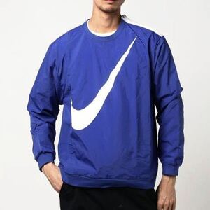 NIKE ナイキ XL ハイブリッド クルーネック 長袖 ナイロンシャツ ビッグスウォッシュ スウッシュメンズ プルオーバー ブルー 青