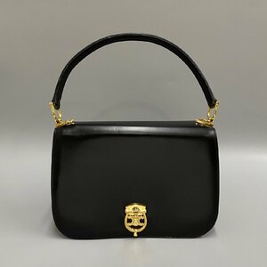 美品 CELINE セリーヌ マカダム トリオンフ ロゴ 金具 カーフ レザー 本革 ハンドバッグ ミニ トートバッグ ブラック 黒 20505