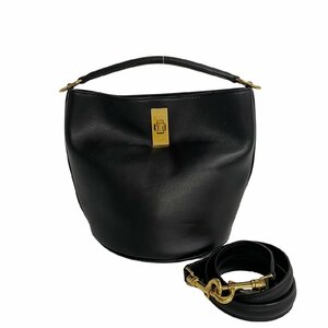 極 美品 希少品 CELINE セリーヌ バケット 16 カーフ レザー 本革 2way ターンロック ハンドバッグ ショルダーバッグ ブラック 45852