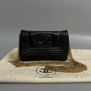 1円 極 美品 袋付き シールあり 0番台 CHANEL シャネル ココ ラムスキン チェーン プッシュロック ミニ ショルダーバッグ ブラック 14225