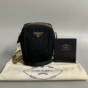 1円 極 美品 保存袋付 PRADA プラダ 三角ロゴ ナイロン レザー キルティング ミニ ショルダーバッグ メッセンジャーバッグ ブラック 17952