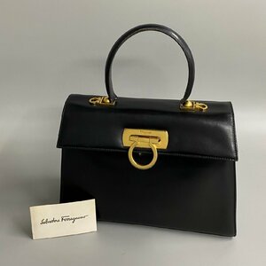 1円 美品 Salvatore Ferragamo サルヴァトーレフェラガモ ガンチーニ 金具 レザー 本革 ハンドバッグ ミニ トートバッグ ブラック 15788