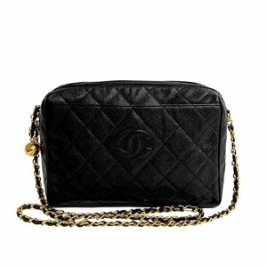 極 美品 保存袋 シール有 3番台 CHANEL シャネル マトラッセ ココマーク マットキャビアスキン チェーン ショルダーバッグ ブラック 24132