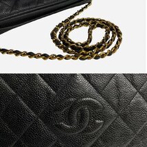 極 美品 保存袋 シール有 3番台 CHANEL シャネル マトラッセ ココマーク マットキャビアスキン チェーン ショルダーバッグ ブラック 24132_画像4