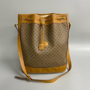 美品 GUCCI オールドグッチ グッチ ヴィンテージ マイクロ GG ロゴ レザー 本革 巾着 ミニ ショルダーバッグ ポシェット ブラウン 20209