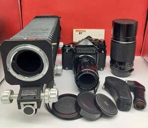 ■ PENTAX 6×7 TTLファインダー 300mm F4 TAKUMAR 135mm レンズ 中判フィルムカメラ シャッターOK 現状品 BELLOWS 付属品 ペンタックス 