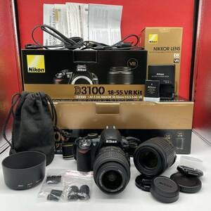 □ Nikon D3100 デジタル一眼レフカメラ AF-S NIKKOR 18-55mm F3.5-5.6G DX VR / 55-200mm F4-5.6G ED DX VR 動作確認済 付属品 ニコン