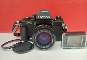 ■防湿庫保管品 Canon New F-1 AFファインダー 一眼レフフィルムカメラ FD 50mm F1.4 レンズ 動作確認済 シャッター、露出計OK キャノン