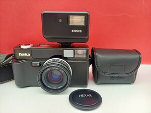 ■防湿庫保管品 KONICA HEXAR black コンパクトフィルムカメラ 35mm F2.0 動作確認済 シャッター、露出計OK ストロボ 付属品 コニカ