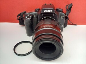 ■ Canon EOS7 フィルム 一眼レフカメラ ボディ MACRO LENS EF 100mm F2.8 レンズ 動作確認済 シャッター、フラッシュOK キャノン