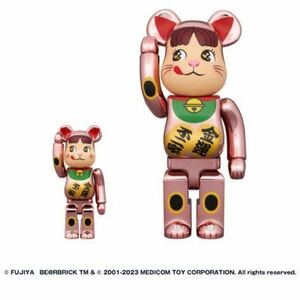 BE@RBRICK 招き猫 ペコちゃん 金運ダブル小判 桃金メッキ 100% & 400%