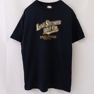 リーバイス Tシャツ L ネイビー 紺 ロゴ LEVIS 半袖 プリント クルーネック メンズ レディース 古着 中古 st205