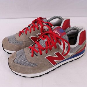 574 ニューバランス 26.0cm/new balance グレー 灰色 赤 青 中古 古着 スニーカー メンズ yy8716