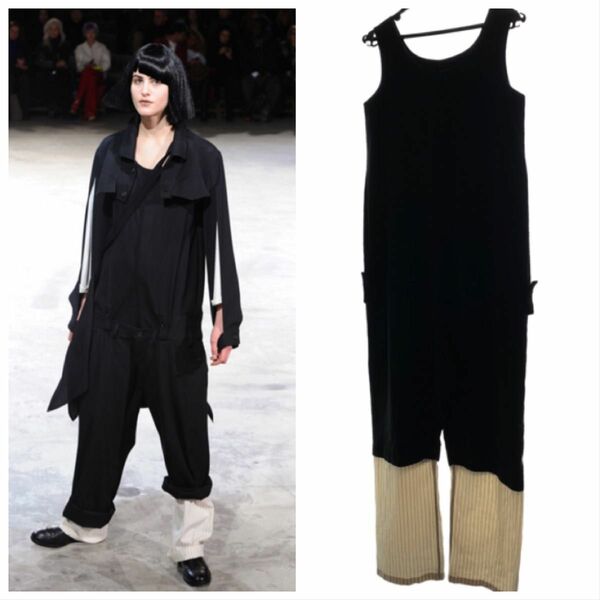 13AW YOHJI YAMAMOTO Femmeストライプ切替　オーバーオール　ヨウジヤマモト　サイズ1