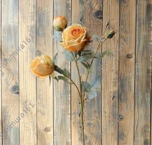 Art hand Auction Set of 2 burnt roses★6 flowers in 2 sticks★2 buds★Artificial flowers★No vase★Interior accessories★Flower materials★62cm★Handmade★Yellow, Handcraft, Handicrafts, Art Flower, Pressed flowers, General