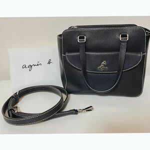 【美品】agnes b. アニエスベー 2way ショルダーバッグ ターンロック ブラック 黒色