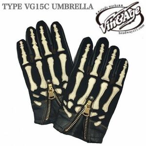 Vin＆Age ヴィンアンドエイジ スケルトン レザー ボーングローブ VG15C UMBRELLA /SIL IVORY/BLACK -M 骨グローブ 春夏秋用 ロングセラー