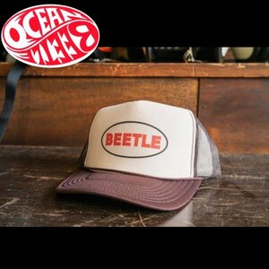 【OCEAN BEETLE】オーシャンビートル BEETLE Logo キャップ CAP 帽子 ブラウン / フリーサイズ バイカー chopper乗り ビッグロゴ 人気