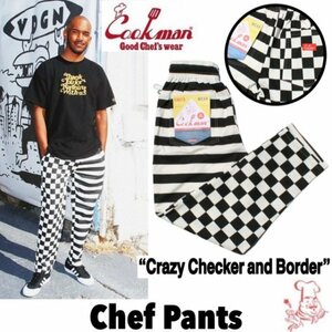 送料0 【COOKMAN】クックマン Chef Pants シェフパンツ Crazy C and B 231-92858 -L クレイジー チェッカー ＆ ボーダー 男女兼用 スケボー