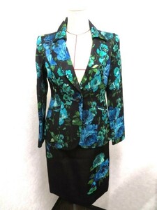[A013] 美品 銀座マギーMaggy Michele BINDA 青薔薇柄 サイズ38 ジャケット＆ サイズ40 スカート スーツセット 綺麗 華やか おしゃれ