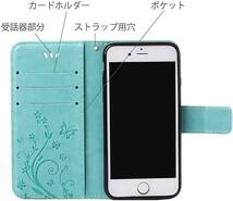 iPhone15 ケース 手帳型 iphone 15 カバー 手帳 アイホン15 レザー 緑 グリーン おしゃれ かわいい 花 花柄 蝶 フラワー 送料無料 安 人気_画像2