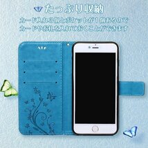 BASIO4 ケース 手帳型 かわいい KYV47 かんたんスマホ２+ KYSBC3 おてがるスマホ カバー A001KC A201KC スマホケース 蝶 青 革 送料無料 安_画像2