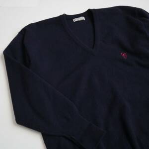 ラムウール100%！スコットランド製★アクアスキュータム（Aquascutum）◆Vネックニットセーター/ネイビー/メンズ/サイズ 42/L　